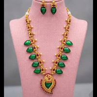 Joyful Jewel Art Traditional Matte Pota Stone And Pearl Long Necklace Set