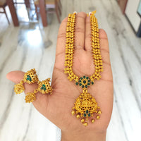 Joyful Jewel Art Traditional Matte Pota Stone And Pearl Temple Necklace Set
