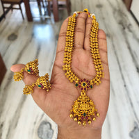 Joyful Jewel Art Traditional Matte Pota Stone And Pearl Temple Necklace Set