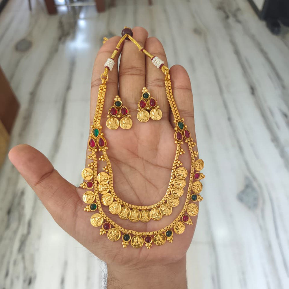 Joyful Jewel Art Traditional Matte Pota Stone And Temple Necklace Set