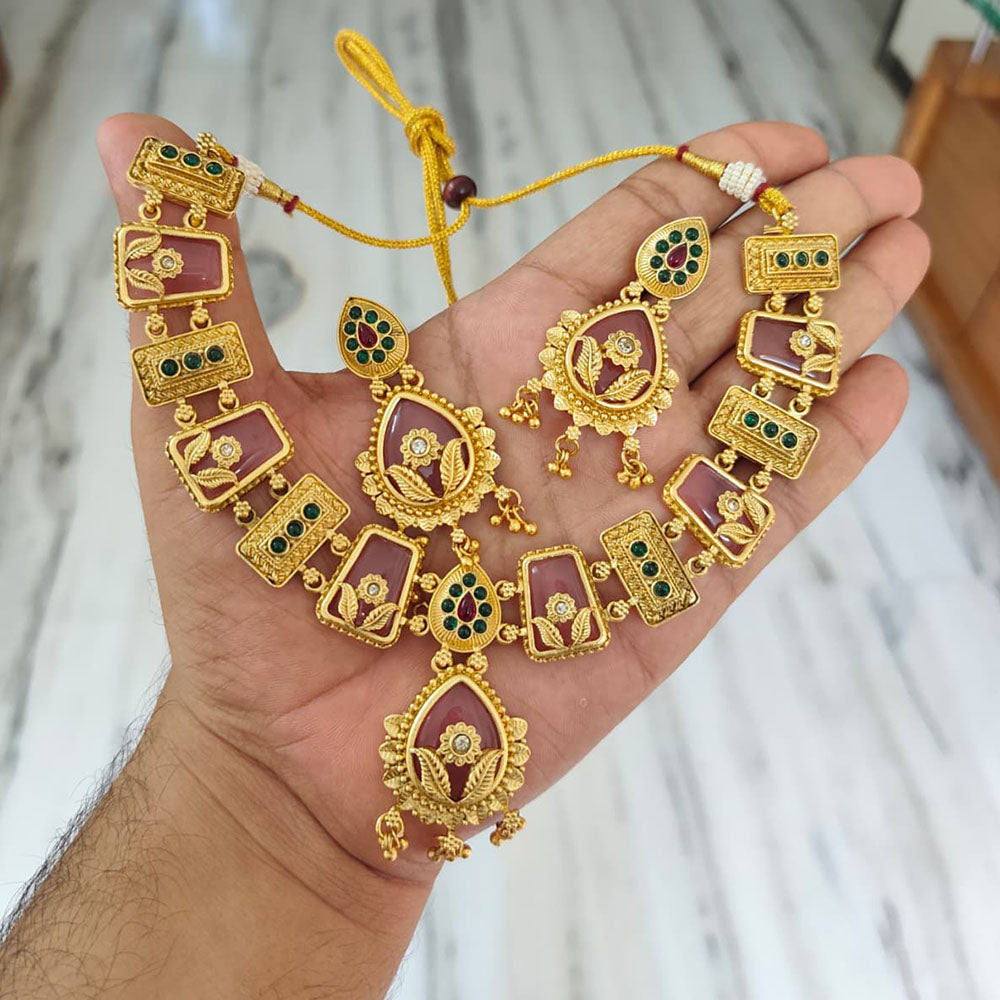 Joyful Jewel Art Traditional Matte Pota Stone And Pearl Necklace Set