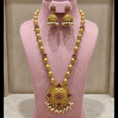 Joyful Jewel Art Traditional Matte Pota Stone And Pearl Temple Long Necklace Set
