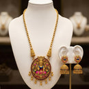 Joyful Jewel Art Traditional Matte Pota Stone And Pearl Temple Long Necklace Set