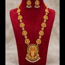 Joyful Jewel Art Traditional Matte Pota Stone And Pearl Temple Long Necklace Set