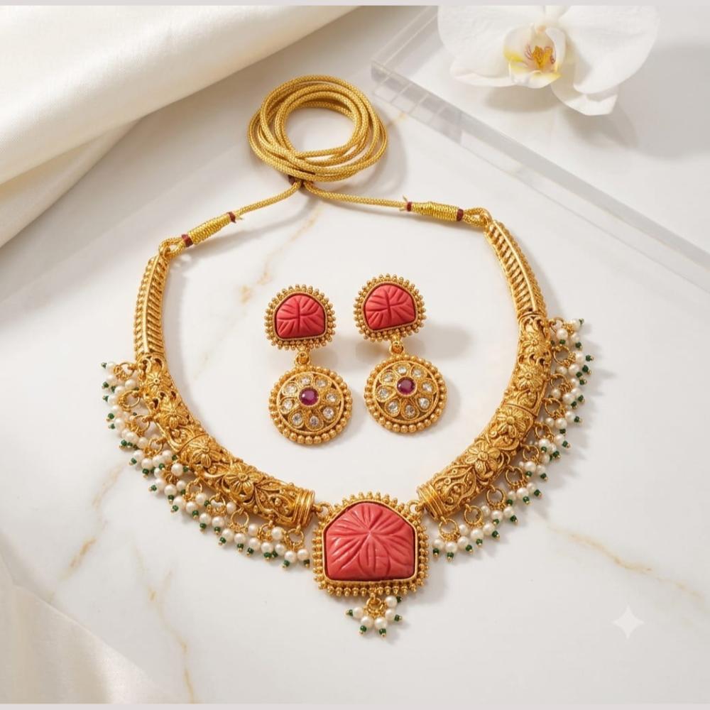 Joyful Jewel Art Traditional Matte Pota Stone Necklace Set