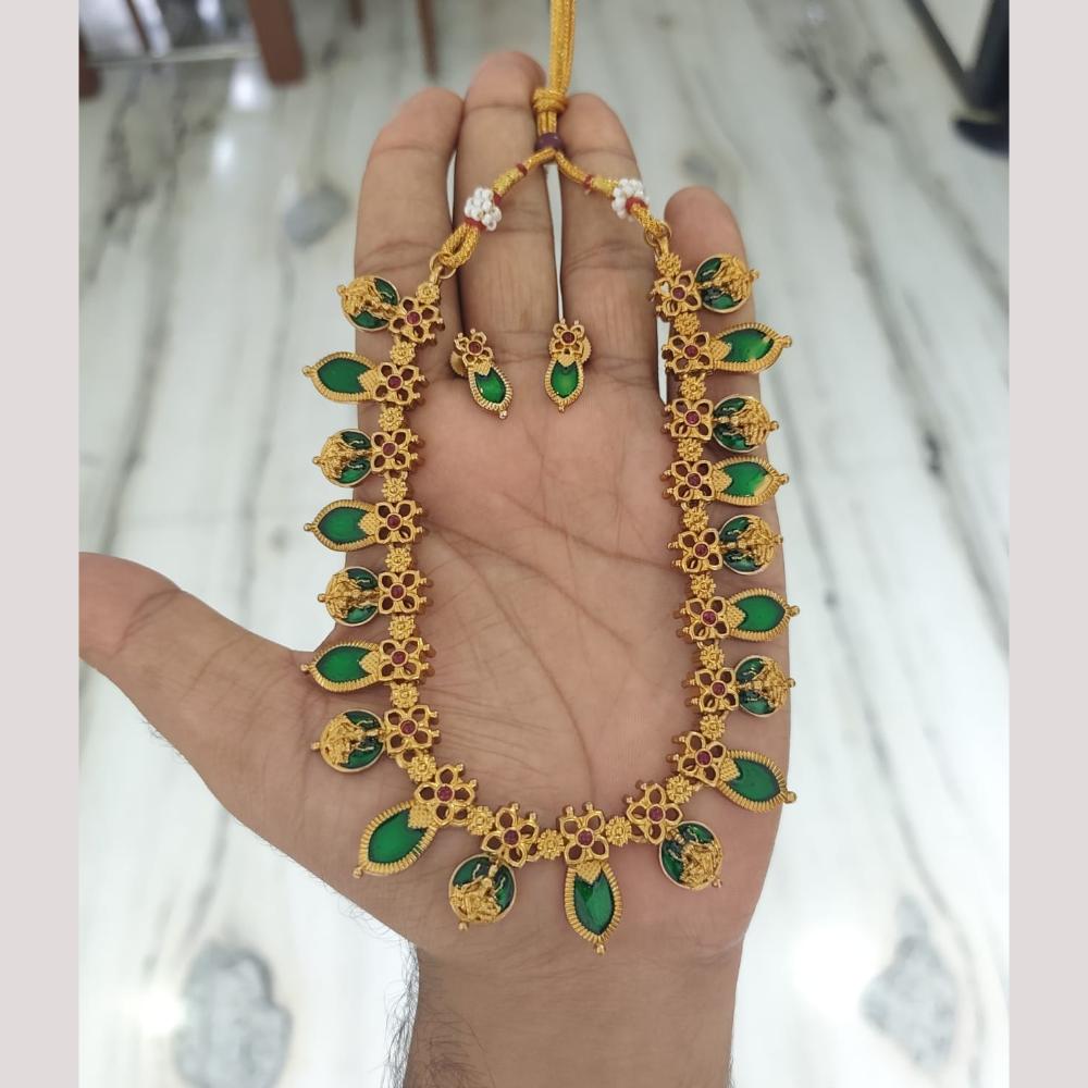Joyful Jewel Art Traditional Matte Pota Stone Temple Necklace Set