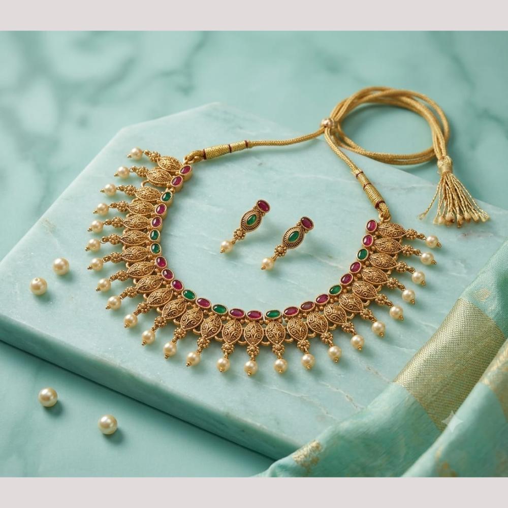 Joyful Jewel Art Traditional Matte Pota Stone Necklace Set