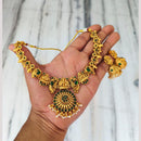 Joyful Jewel Art Traditional Matte Pota Stone And Pearl Temple Necklace Set