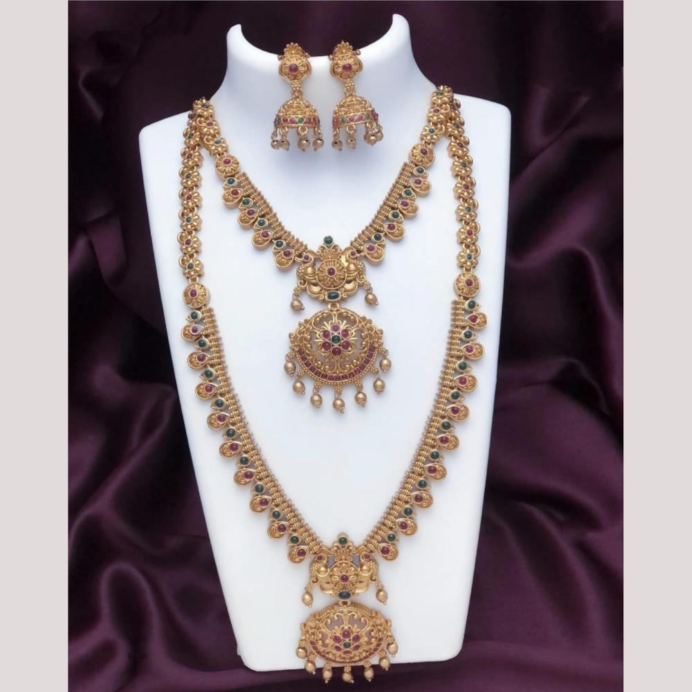 Joyful Jewel Art Matte Royal Look Pota Stone And Double Necklace Set