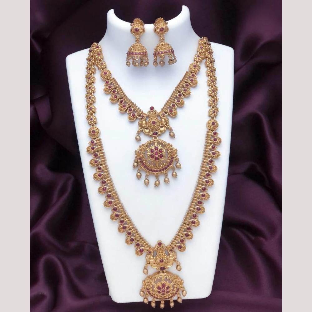 Joyful Jewel Art Matte Royal Look Pota Stone And Double Necklace Set