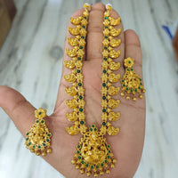 Joyful Jewel Art Traditional Matte Pota Stone And Pearl Temple Necklace Set