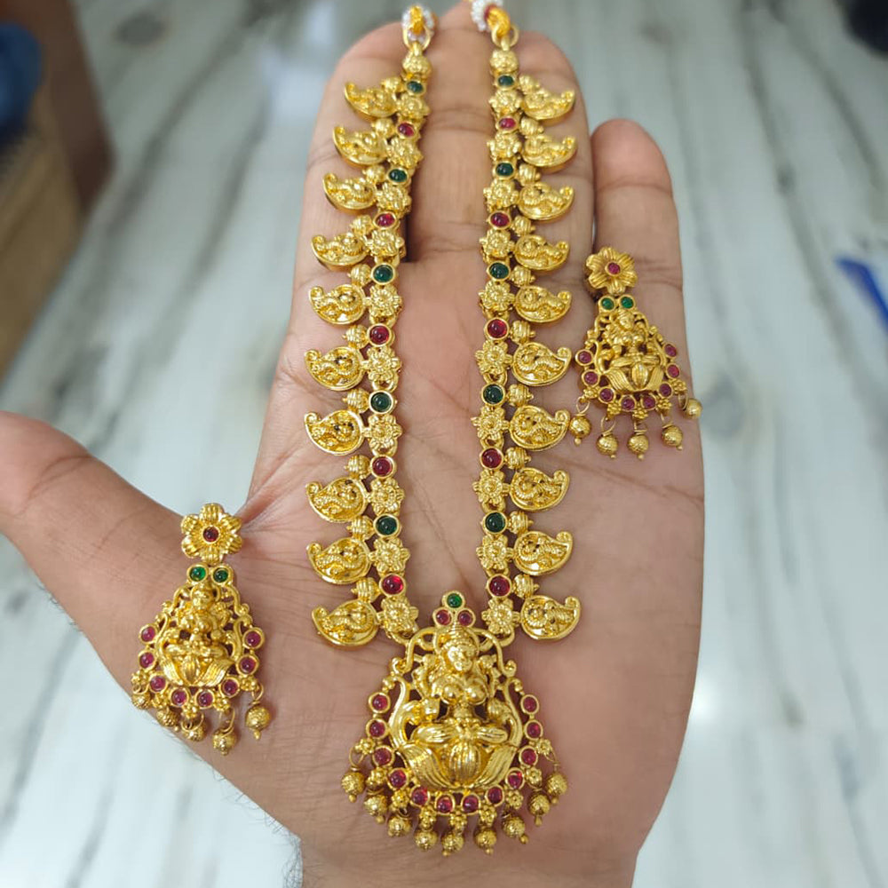 Joyful Jewel Art Traditional Matte Pota Stone And Pearl Temple Necklace Set