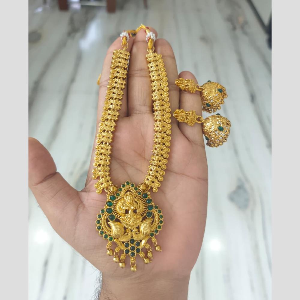 Joyful Jewel Art Traditional Matte Pota Stone And Pearl Temple Necklace Set