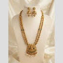 Joyful Jewel Art Traditional Matte Pota Stone And Pearl Temple Long Necklace Set
