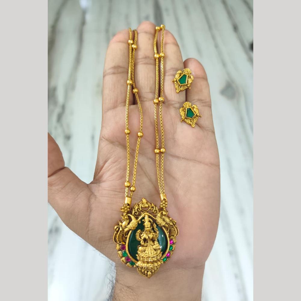 Joyful Jewel Art Traditional Matte Pota Stone And Pearl Temple Necklace Set