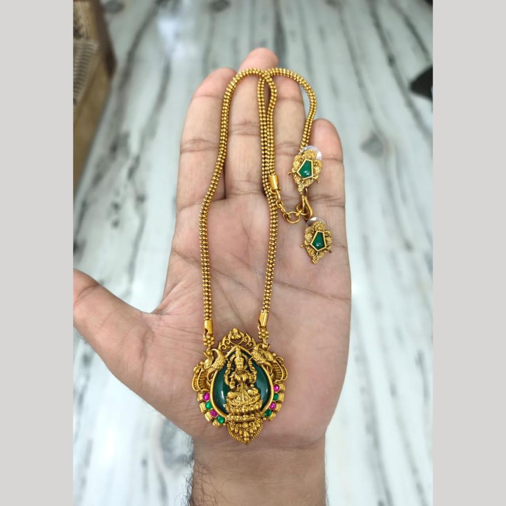Joyful Jewel Art Traditional Matte Pota Stone And Pearl Temple Necklace Set
