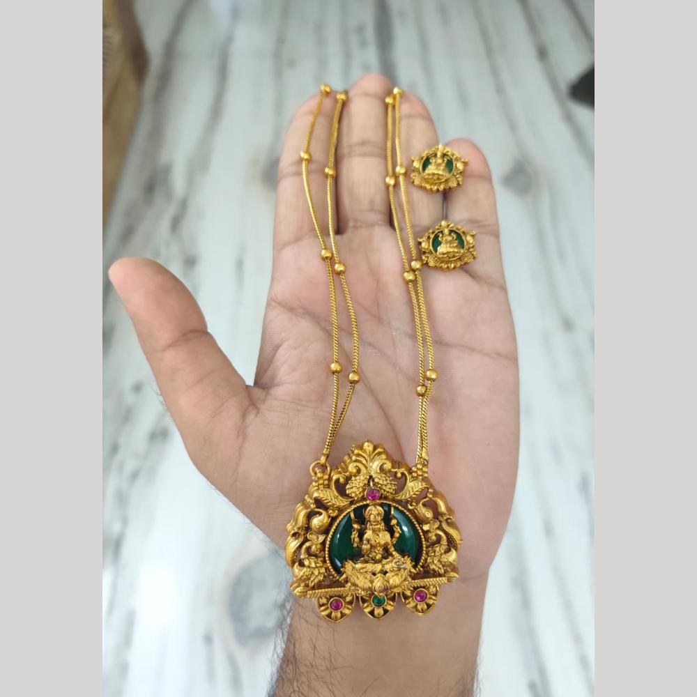 Joyful Jewel Art Traditional Matte Pota Stone And Pearl Temple Necklace Set