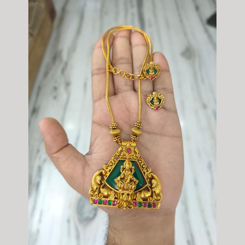 Joyful Jewel Art Traditional Matte Pota Stone And Pearl Temple Necklace Set