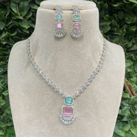 Amoliya Jewels Silver Plated American Diamond Necklace Set
