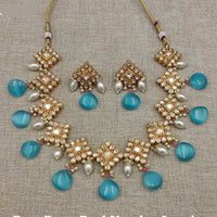Amoliya Jewels Gold Plated Polki Kundan And Pearl  Necklace Set