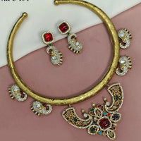 Amoliya Jewels Gold Plated Elephant Design And American Diamond Necklace Set