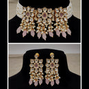 Amoliya Jewels Gold Plated Polki Kundan & Beads Choker Necklace Set