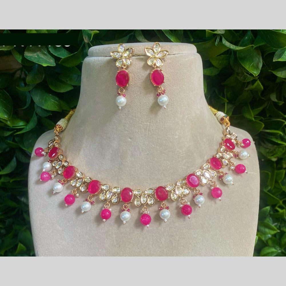 Amoliya Jewels Gold   Plated  Polki Kundan &  Beads  Necklace Set