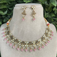 Amoliya Jewels Gold Plated Polki Kundan And Beads Necklace Set