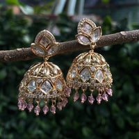Amoliya Jewels Gold Plated Polki Kundan Jhumki Earrings