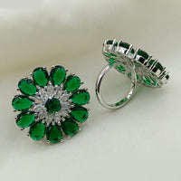 Amoliya Jewels Silver Plated Crystal Stone Rings