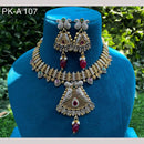 Amoliya Jewels 2 Tone Plated Pota Stone And Pearls Choker Necklace Set