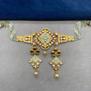 Amoliya Jewels Gold Plated Polki Kundan Stone And Beads Meenakari Choker Necklace Set