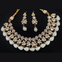 Amoliya Jewels Gold Plated Polki Kundan Stone And Beads Necklace Set