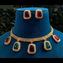 Amoliya Jewels Gold Plated Crystal Stone Necklace Set