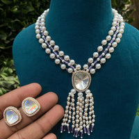 Amoliya Jewels Gold Plated Polki Kundan Stone And Beads Necklace Set