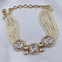 Amoliya Jewels Gold Plated Polki Kundan Stone And Pearls Choker Necklace Set
