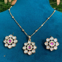 Amoliya Jewels Gold Plated Polki Kundan Stone Chain Pendant Set