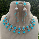 Amoliya Jewels Silver Plated Crystal Stone And Pearls Necklace Set