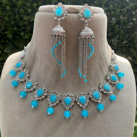 Amoliya Jewels Silver Plated Crystal Stone And Pearls Necklace Set
