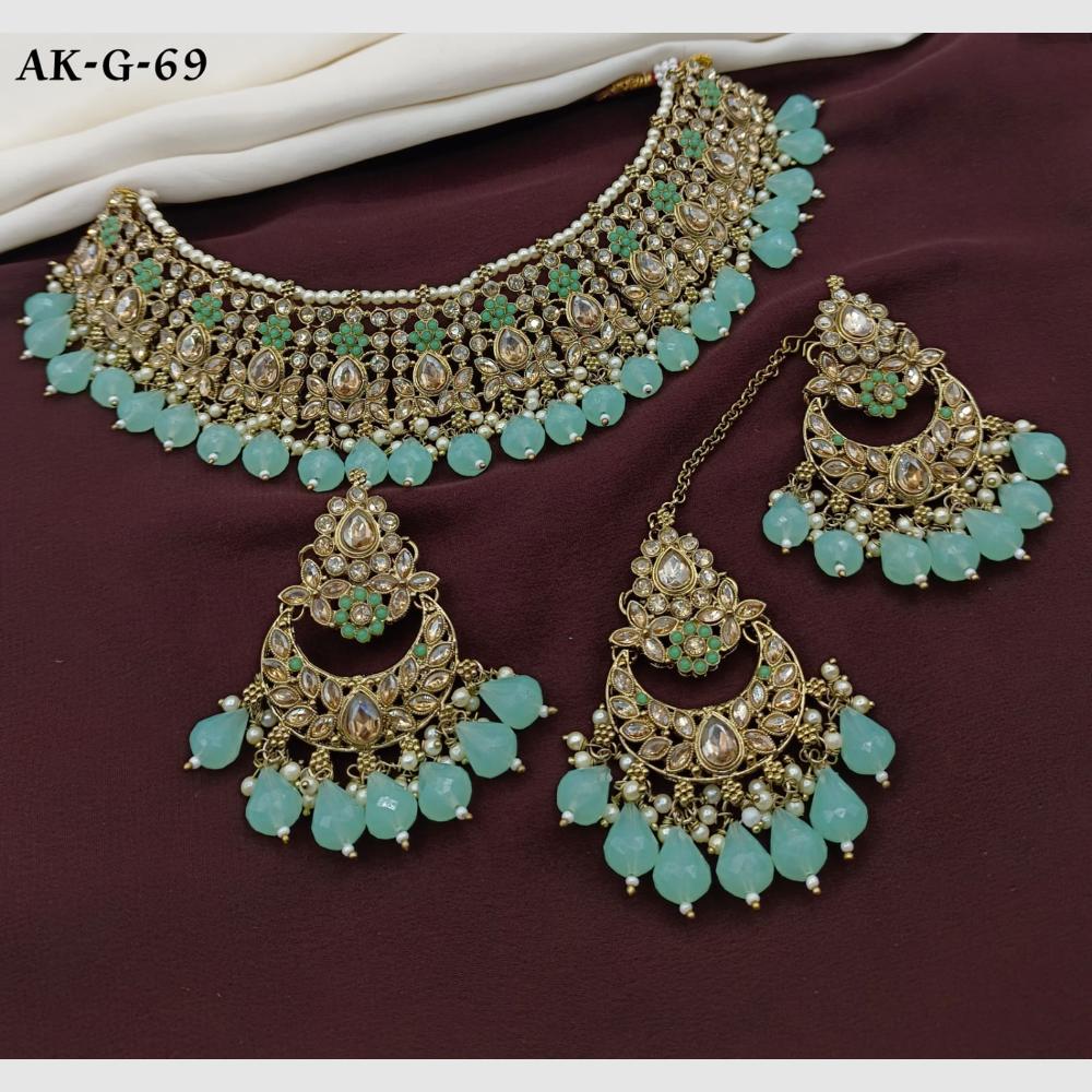 Amoliya Jewels Gold Plated Crystal Stone And Pearls Necklace Set