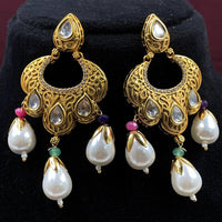 Amoliya Jewels Gold Plated Crystal Stone And Pearls Dangler Earrings