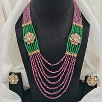 Amoliya Jewels Gold Plated Polki Kundan Stone And Pearls Long Necklace Set