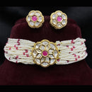 Amoliya Jewels Gold Plated Polki Kundan And Pearls Choker Necklace Set