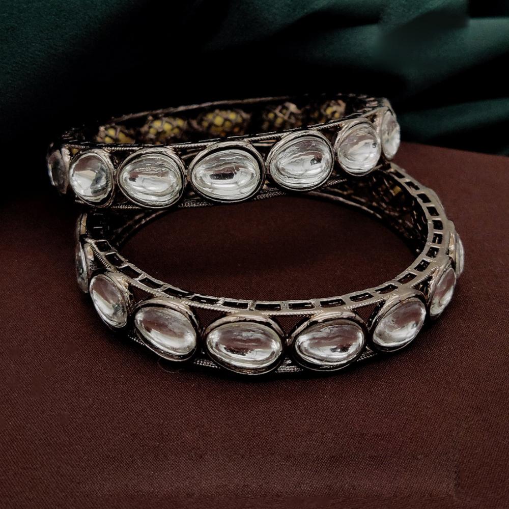 Amoliya Jewels Oxidised Plated Kundan Stone Bangles Set