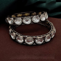Amoliya Jewels Oxidised Plated Kundan Stone Bangles Set