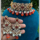 Amoliya Jewels Gold Plated Polki Kundan And Pearls Choker Necklace Set