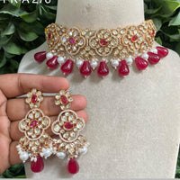 Amoliya Jewels Gold Plated Polki Kundan And Pearls Choker Necklace Set