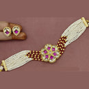 Amoliya Jewels Gold Plated Pota Stone And Pearl Choker Necklace Set