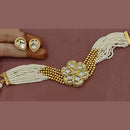Amoliya Jewels Gold Plated Pota Stone And Pearl Choker Necklace Set