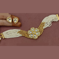 Amoliya Jewels Gold Plated Pota Stone And Pearl Choker Necklace Set
